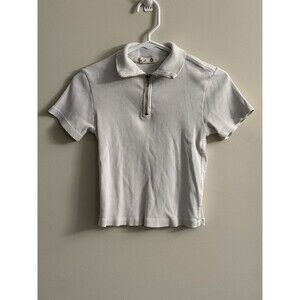 AMO Ribbed Cropped Short Sleeve W/Quarter‎ Zip Collar 100% Cotton Baby Tee
